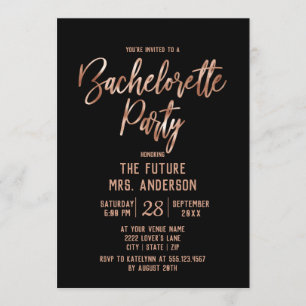 Invitation Rose Gold Typographie Bachelorette Party Invitatio
