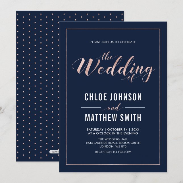Invitation Rose Gold | Typographie Moderne Simple de Mariage (Devant / Derrière)