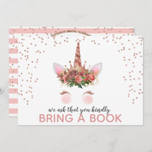 Invitation Rose Gold Unicorn Princess Apportez Un Livre