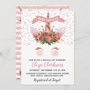 Invitation Rose Gold Unicorn Princess Baby shower
