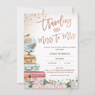 Invitation Rose Gold Voyager Mlle à Mme Fête des mariées