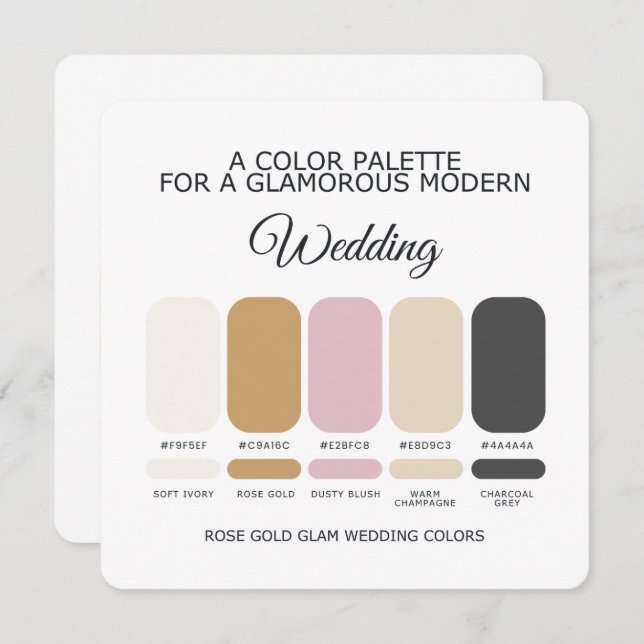 Invitation Rose Gold Wedding Color Palette Card (Devant / Derrière)
