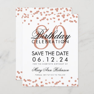 Invitation Rose Gold White 80th Birthday Save Date Confetti
