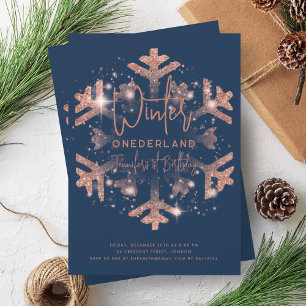 Invitation Rose Gold Winter ONEDERLAND 1er Anniversaire Marin