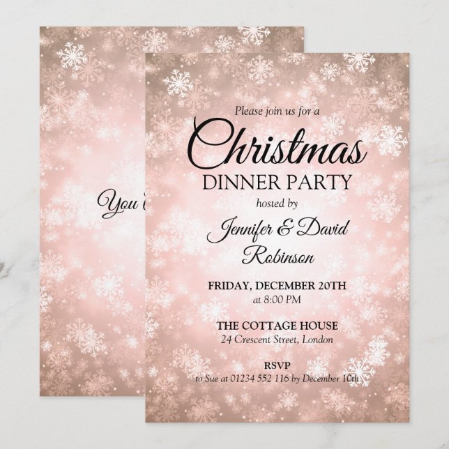 Invitation Rose Gold Winter Wonderland Fête (Devant / Derrière)