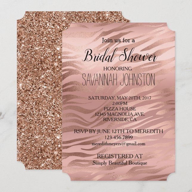 Invitation Rose Gold Zebra Print (Devant / Derrière)