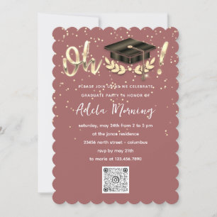 Invitation Rose Golden Confetti Graduate Party QR Code