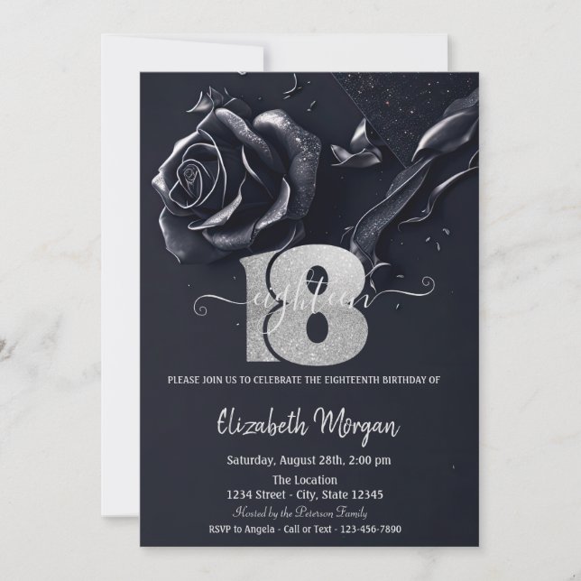 Invitation Rose gothique bleu foncé 18e anniversaire (Devant)