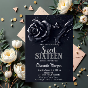 Invitation Rose gothique bleu foncé Sweet 16