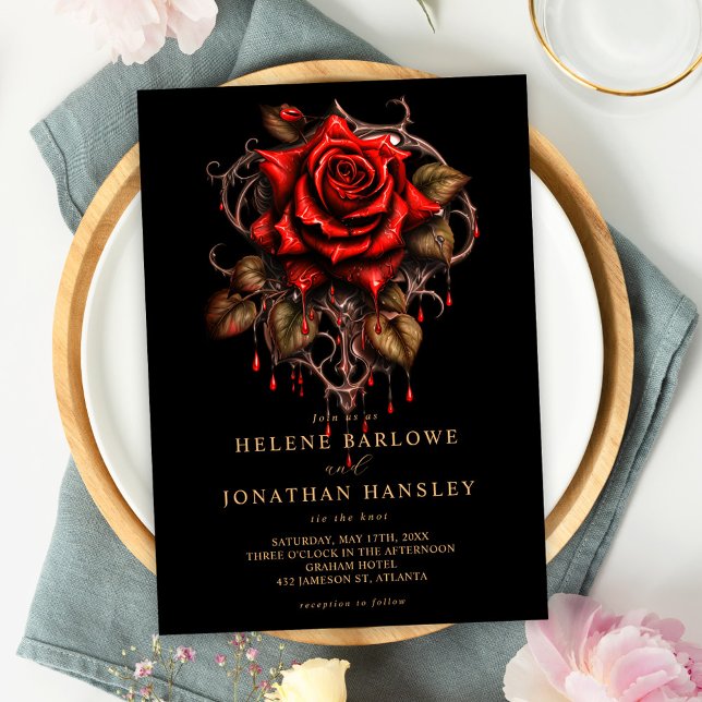 Invitation Rose gothique Floral Mariage noir (Rose Gothic Floral Black Wedding Invitation)