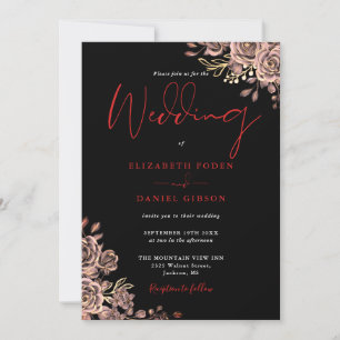 Invitation Rose gothique Floral Noir et Mariage rouge