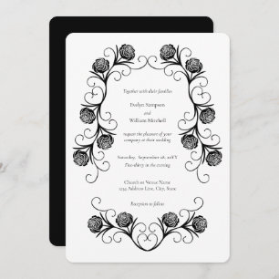 Invitation Rose gothique moderne tournoie Mariage noir et bla
