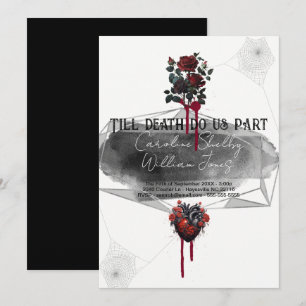 Invitation Rose gothique Noir Coeur Rouge Goutte sanguine
