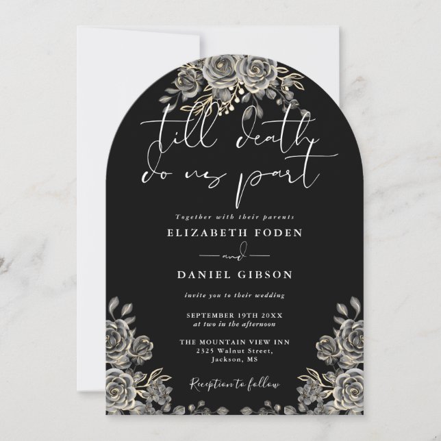Invitation Rose gothique noir et blanc Mariage d'arc floral (Devant)