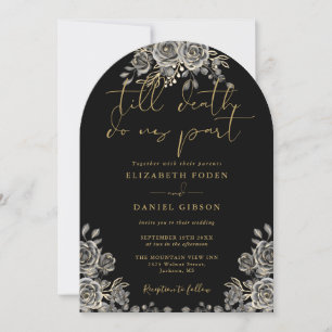 Invitation Rose gothique Noir et Or Mariage Arc Floral