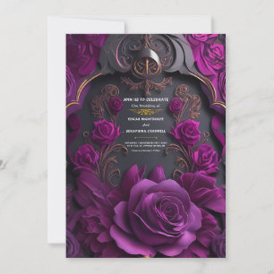 Invitation Rose gothique noir violet Mariage d'Halloween
