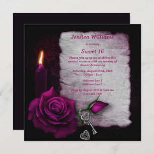Invitation Rose gothique romantique, bougie, clé & serrure Sw