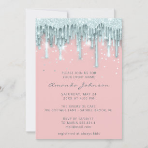 Invitation Rose goutte Parties scintillant bébé fille rose bl