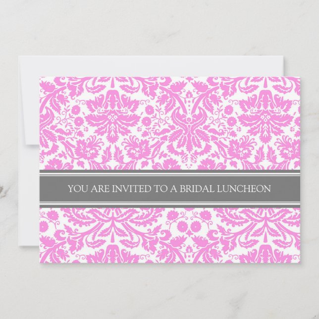 Invitation Rose Gray Damask Bridal Lunch Invite (Devant)