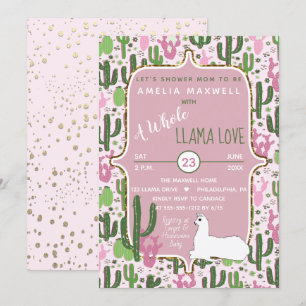 Invitation Rose   Green Llama Love Cactus Girl Baby shower