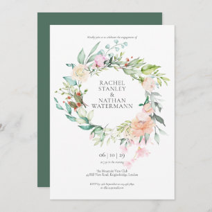 Invitation Rose Green Watercolor Garland Engagement Party