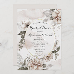 Invitation Rose Grey Floral Botanique Élégant Mariage officie