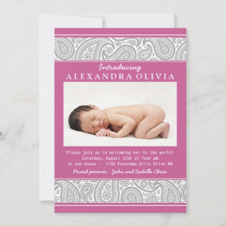 Invitation Rose Grey Paisley Photo Sip N Voir Baby shower
