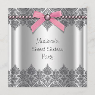 Invitation Rose Grey Sweet 16 Anniversaire