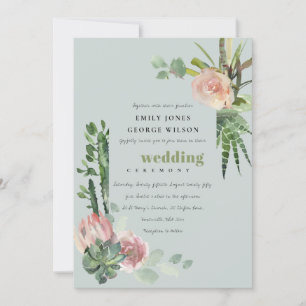INVITATION ROSE GRIS DESERT FLORAL CACTI FOLIAGE MARIAGE