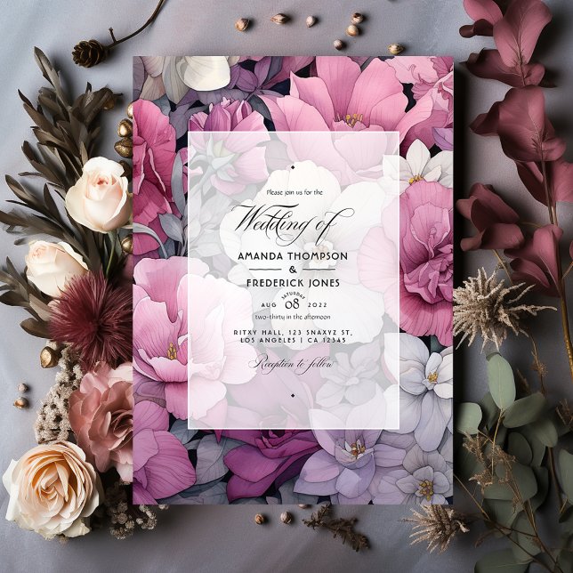 Invitation Rose, gris et Mariage floral argenté (Créateur téléchargé)