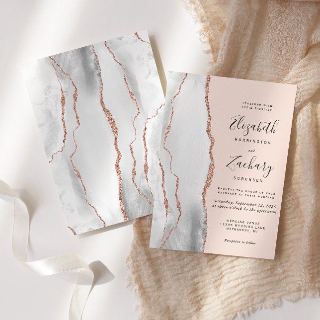 Invitation Rose gris moderne Gold Blush Mariage (Créateur téléchargé)