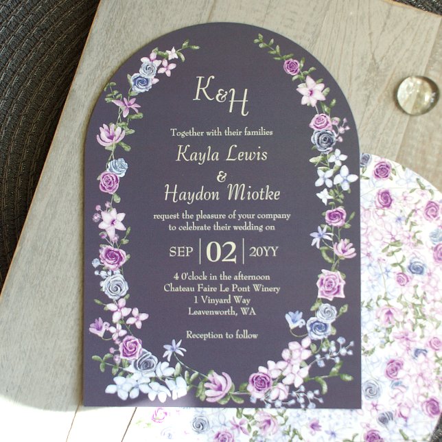 Invitation Rose gris violet  Jardin Arches Mariage de canopée (modern arched slate gray lavender lilac blue purple roses boho wedding invitations, blue-gray solid)