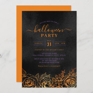 Invitation Rose Halloween Orange Black Party
