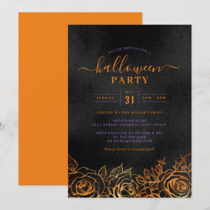 Invitation Rose Halloween Orange Noir Fête