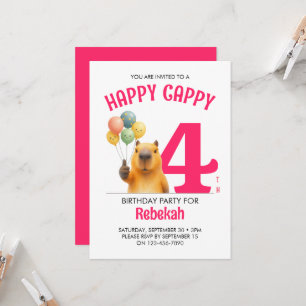 Invitation Rose HAPPY CAPPY Capybara personnalisé 4e annivers