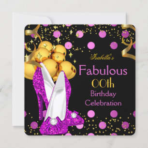 Invitation Rose High Talons Or Polka Point Anniversaire