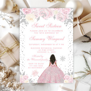 Invitation Rose Hiver Peau Sombre Princesse Sweet Seize