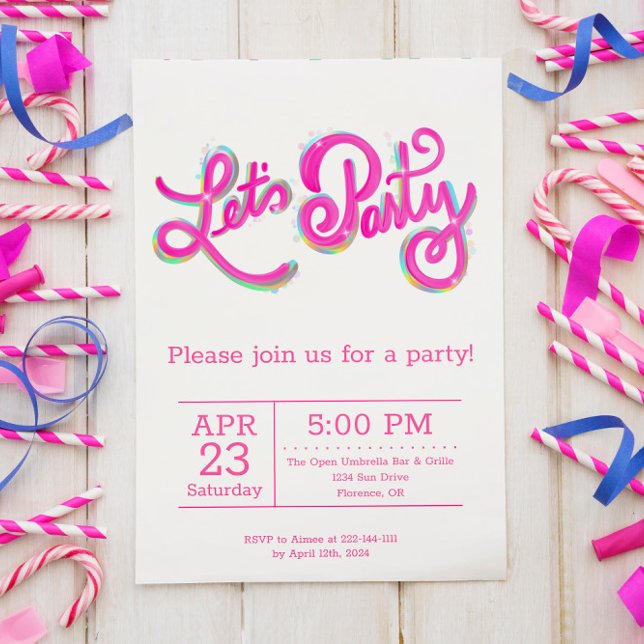 Invitation Rose iridescent vibrant Fête célébrons (Créateur téléchargé)