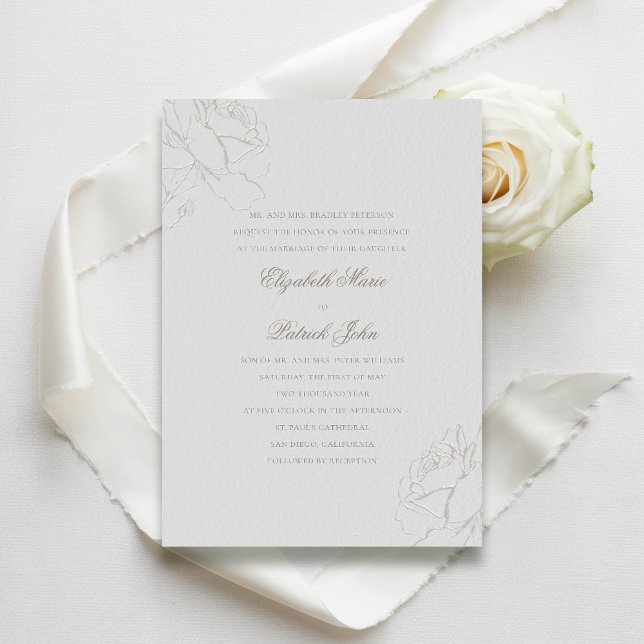 Invitation Rose ivoire Formel Parents traditionnels Mariage (modern classic wedding invitation roses calligraphy elegant traditional ivory formal traditional)
