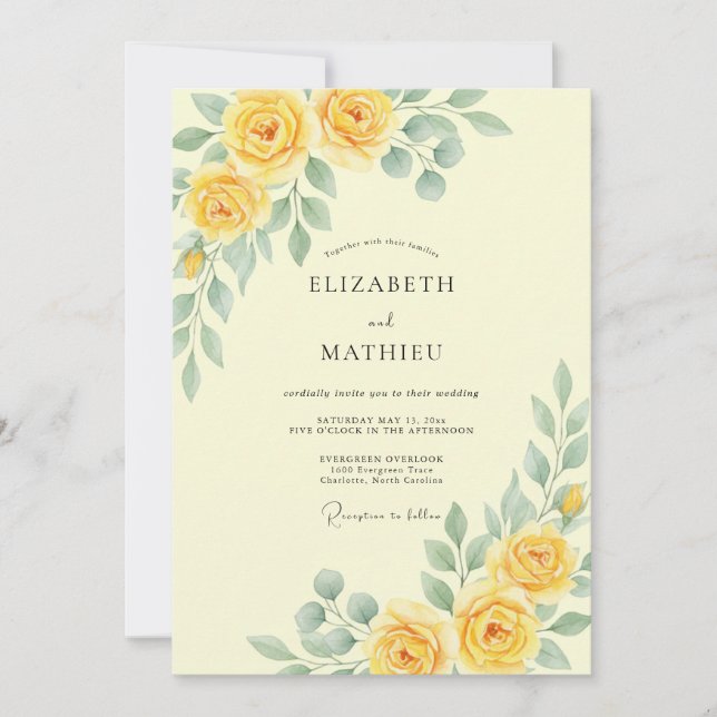 Invitation Rose Jaune Beurre Mariage (Devant)