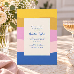 Invitation Rose Jaune Bleu Moderne Vagues Rayures Enterrement