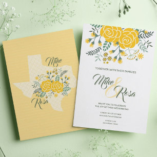 Invitation Rose jaune du Texas - En vichy avec Mariage Rose