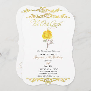 Invitation Rose jaune et élégante fête d'anniversaire d'or