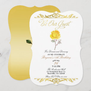Invitation Rose jaune et élégante fête d'anniversaire d'or