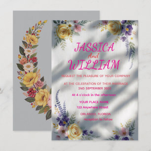 Invitation Rose jaune et lavande aquarelle rustique moderne &