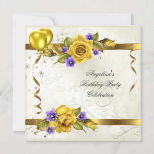 Invitation Rose Jaune Or Violet Crème Fête d'anniversaire