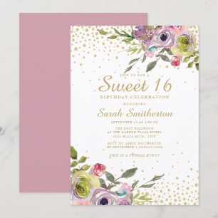 Invitation Rose Jaune Parties scintillant or Floral Douce 16