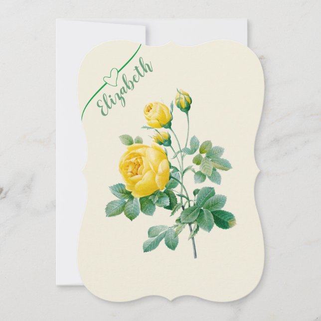 Invitation Rose jaune vintage art fin (Devant)