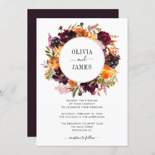 Invitation Rose jaune violet Bourgogne Floral Mariage d'autom