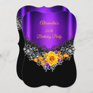 Invitation Rose jaune violet fête d'anniversaire Black Silver